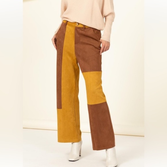 New nwt Hyfve faux suede color block pants S M L great quality final sale - Picture 1 of 7